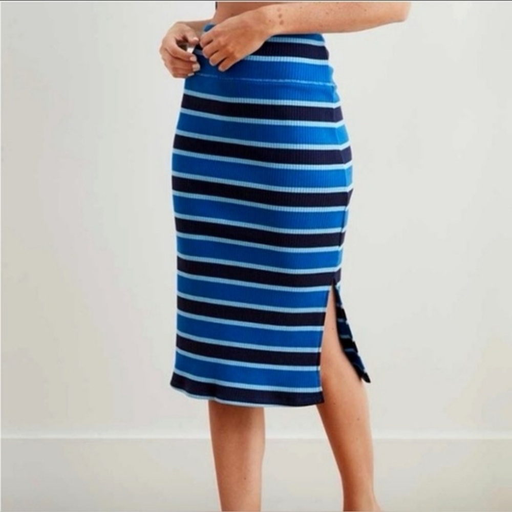 Aerie Ribbed Striped Pull on Midi Skirt - Small
